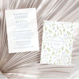 Detaljkort för ljusblå blomma i vår bröllop tilläggskort