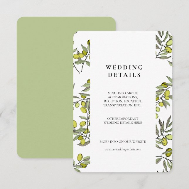 Detaljkort för Olive grenar mönster bröllop Tilläggskort (Fram/baksida)