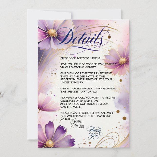 Detaljkort för QR-kod för Lavender Cosmos Flowers Inbjudningar (Framsida)