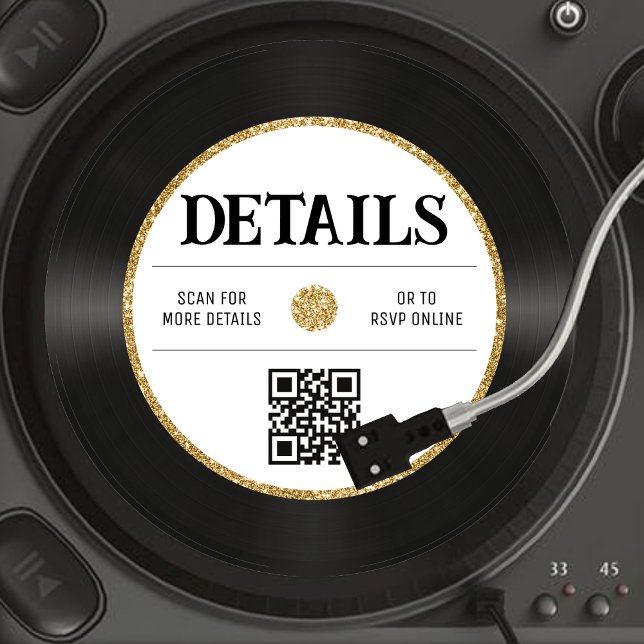Detaljkort för Retro Guld-Glitter-vinylpost (Retro Gold Glitter Vinyl Record Details Card
)