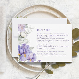 Detaljkort för Romantisk Lila Iris Blommigt Bröllo OSA Kort