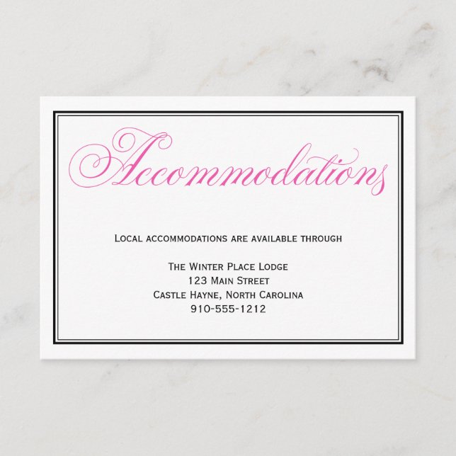 Detaljkort för rosa Script Bröllop-boende för Tilläggskort (Framsida)