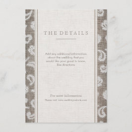 Detaljkort för rustiskt landsbyggsbröllop i snöre  tilläggskort