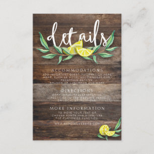DETALJKORT   Införande av Rustic Wood Lemon Bröllo Tilläggskort