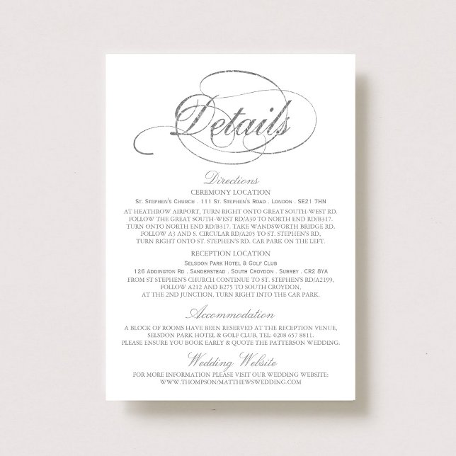 Detaljmall för chic Faux Silver Foil Bröllop Tilläggskort (Skapare uppladdad)