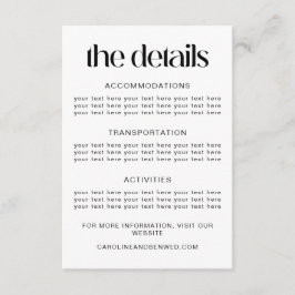 Detaljmall för enkel svart typografi Bröllop Tilläggskort