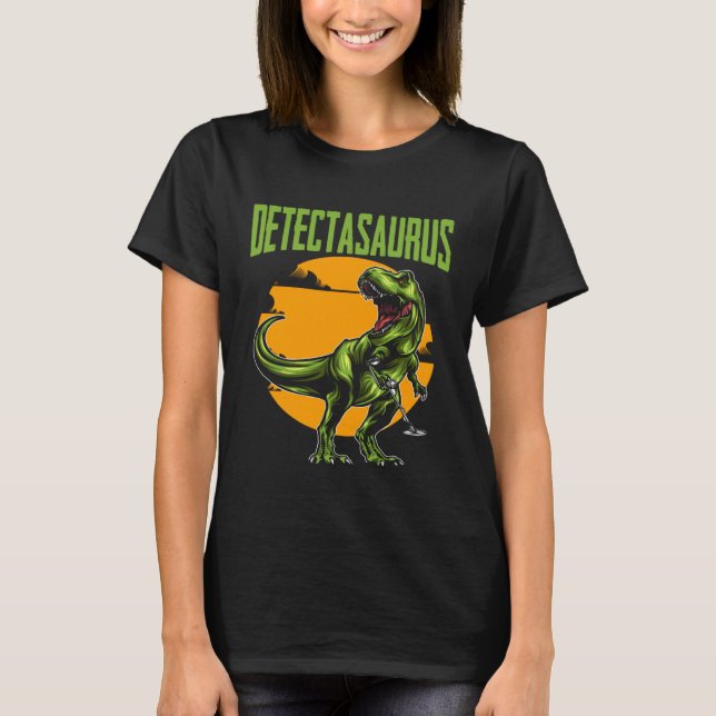 Detectasaurus Treasure Hunting Dinosaur Trex Metal T Shirt (Framsida)