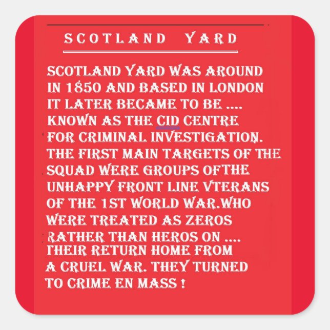 DETECTIVES COPS ROBBERS HISTOY FYRKANTIGT KLISTERMÄRKE (Framsida)