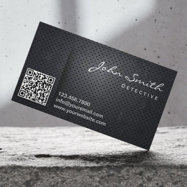 Detektiv Grunge Black Metall QR-kod Visitkort (Skapare uppladdad)