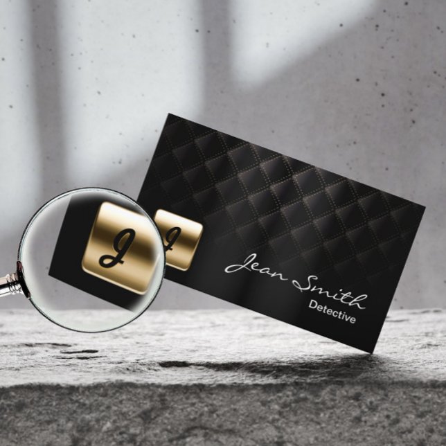 Detektiv Luxury Black & Guld Monogram Visitkort (Skapare uppladdad)