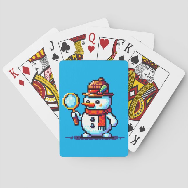 Detektiv Snögubbe - Lustigt Pixel Art Winter Myeff Casinokort (Baksidan)