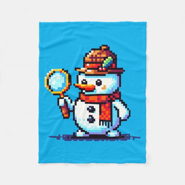 Detektiv Snögubbe - Lustigt Pixel Art Winter Myeff Fleecefilt (Framsidan)