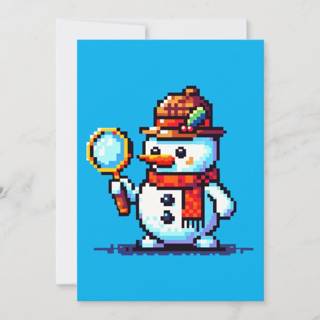 Detektiv Snögubbe - Lustigt Pixel Art Winter Myeff Julkort (Framsida)