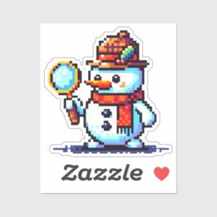 Detektiv Snögubbe - Lustigt Pixel Art Winter Myeff Klistermärken