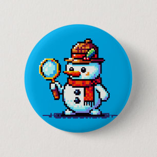 Detektiv Snögubbe - Lustigt Pixel Art Winter Myeff Knapp