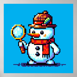 Detektiv Snögubbe - Lustigt Pixel Art Winter Myeff Poster