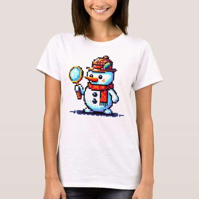 Detektiv Snögubbe - Lustigt Pixel Art Winter Myeff T Shirt (Framsida)