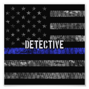Detektiv Thin Blue Line Distress Flagga Fototryck