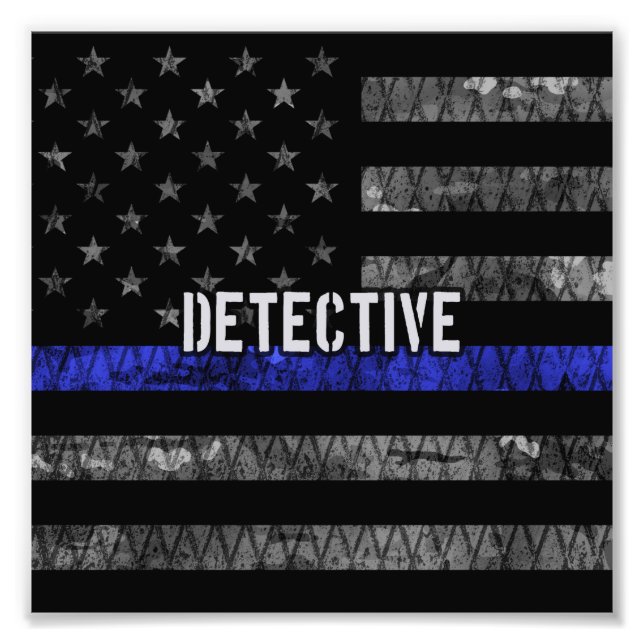 Detektiv Thin Blue Line Distress Flagga Fototryck (Framsidan)
