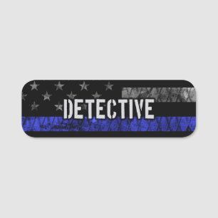 Detektiv Thin Blue Line Distress Flagga Namnbricka