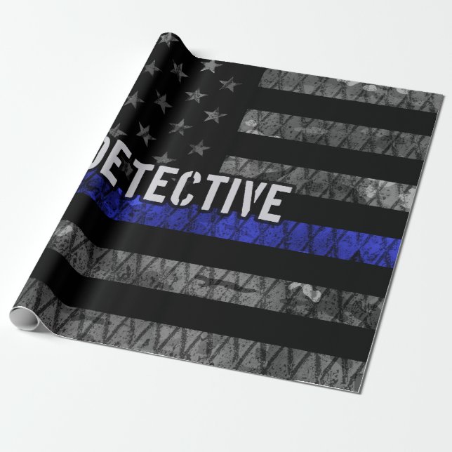 Detektiv Thin Blue Line Distress Flagga Presentpapper (Utrullad)