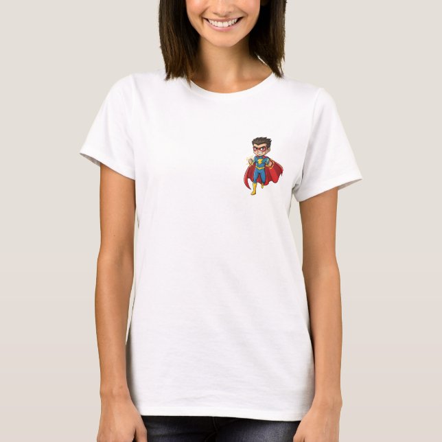 Determined Cartoon Superhero Boy Running T Shirt (Framsida)
