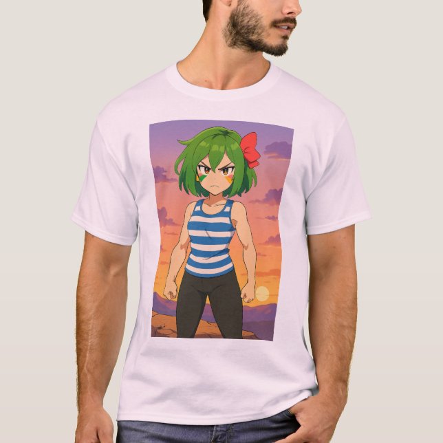Determined Sunset Warrior – Anime Girl Art T Shirt (Framsida)