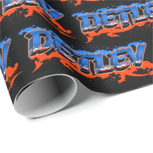 Detlev Vorname Name Graffiti blue orange Presentpapper (Rullad Hörn)