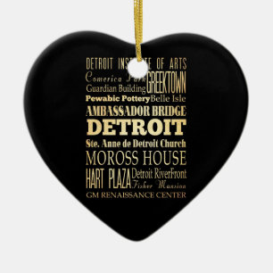 Detriot stad av Michigantypografikonst Julgransprydnad Keramik