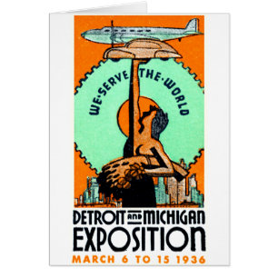 Detroit 1936 + Michigan Expoaffisch Hälsningskort