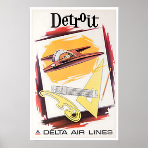 Detroit Art Delta Airlines Resa Poster Michigan
