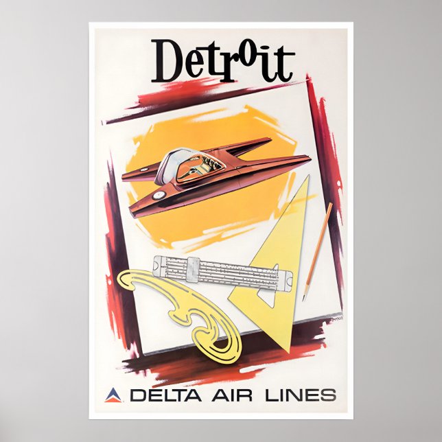 Detroit Art Delta Airlines Resa Poster Michigan (Framsidan)