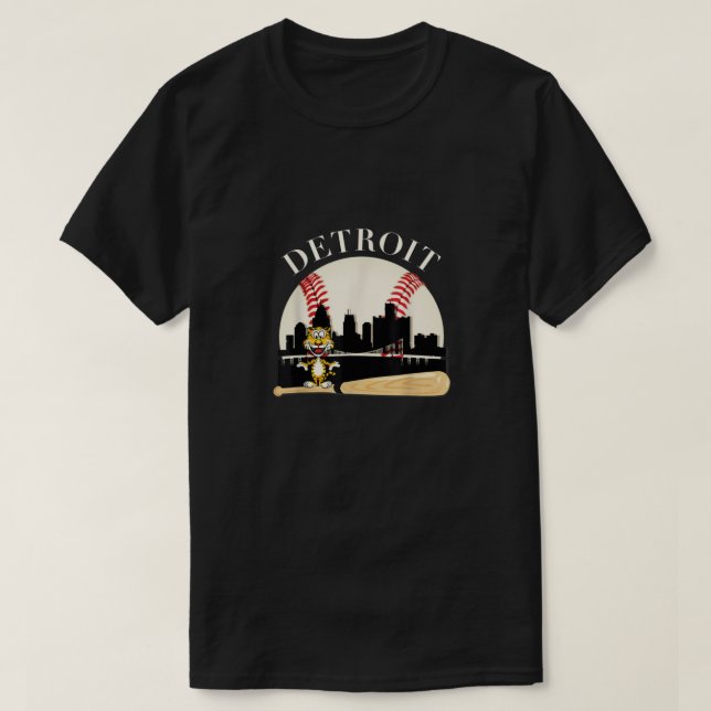 Detroit Baseball Tiger Mascot och Skyline Design0 T Shirt (Design framsida)