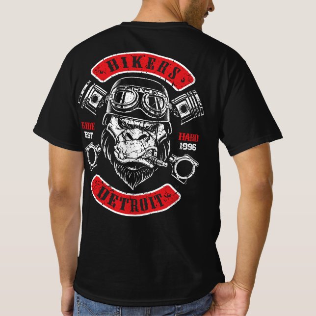 Detroit Biker Motorcycle Gift Chopper Gorilla T Shirt (Baksida)