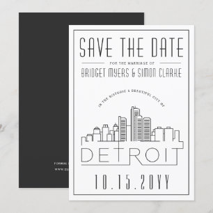 Detroit Bröllop Stiliserad Skyline Spara datum Inbjudningar