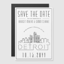 Detroit Bröllop | Stiliserad Skyline Spara datum Magnetisk Inbjudningskort