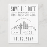 Detroit Bröllop | Stiliserad Skyline Spara datum
