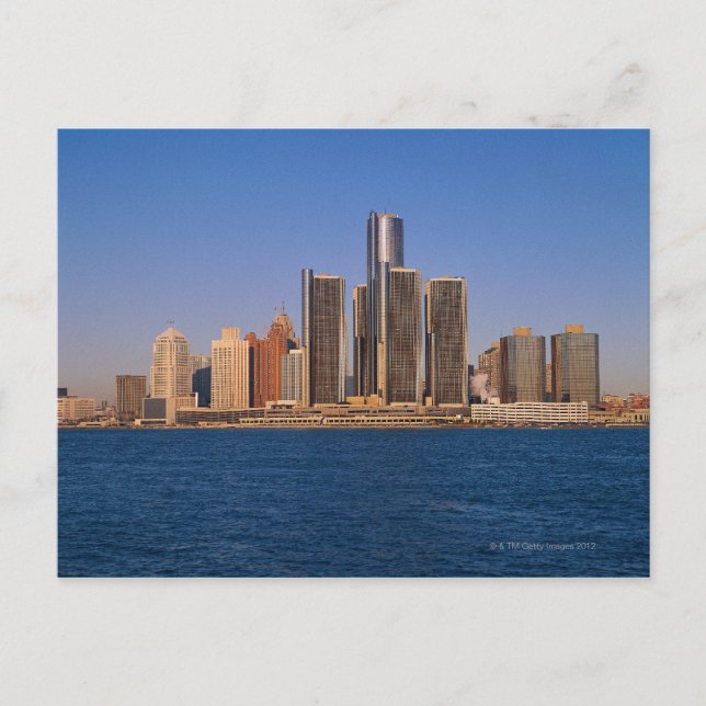 Detroit byggnad på vatten vykort (Framsida)