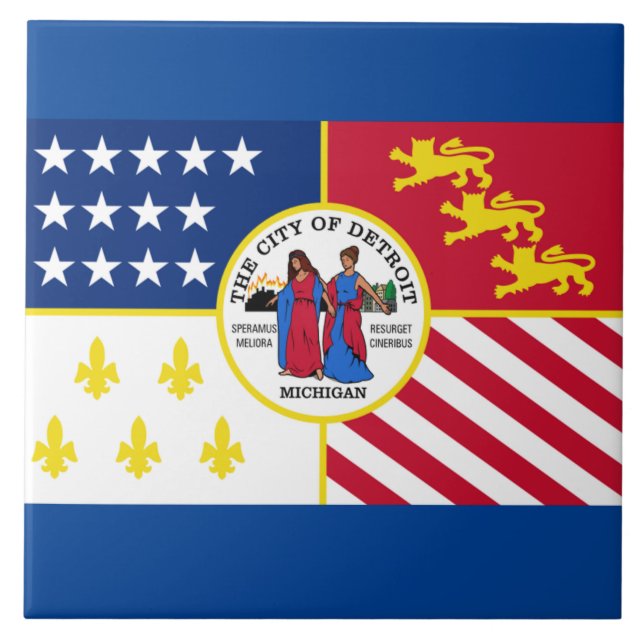 Detroit City flagga Kakelplatta (Framsidan)