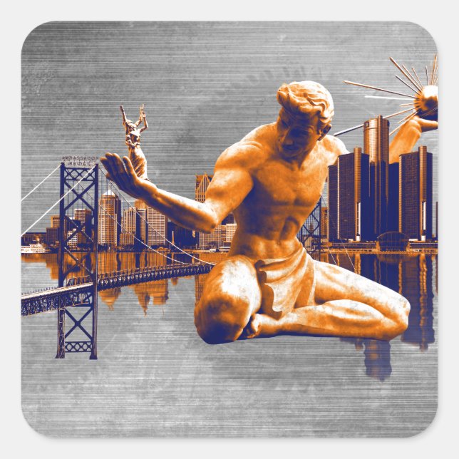 Detroit City Fyrkantigt Klistermärke (Framsida)