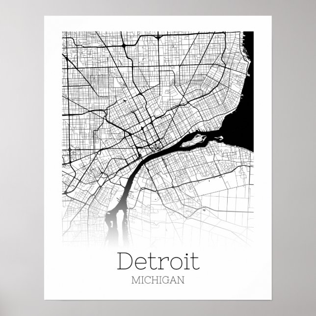 Detroit City Karta Poster (Framsidan)