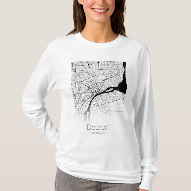 Detroit City Karta T Shirt (Framsida)