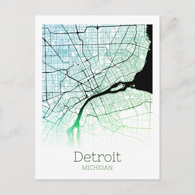 Detroit City Karta Vykort (Framsida)