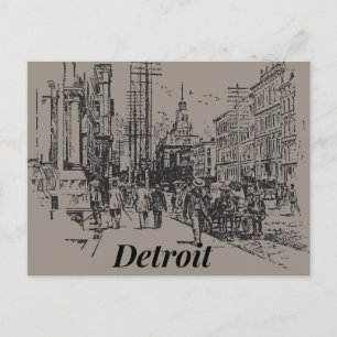 Detroit City Michigan USA, Old Fashioned Postcard Vykort