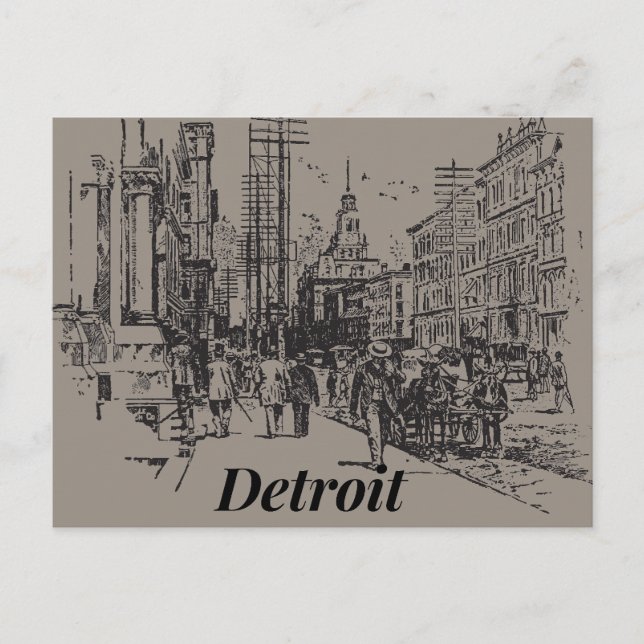 Detroit City Michigan USA, Old Fashioned Postcard Vykort (Framsida)