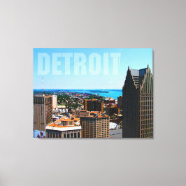 Detroit City Skyline Aerial River View Canvastryck