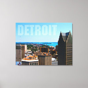 Detroit City Skyline Aerial River View Canvastryck
