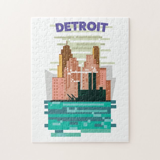Detroit City skyline-reseaffisch. Pussel (Vertikal)