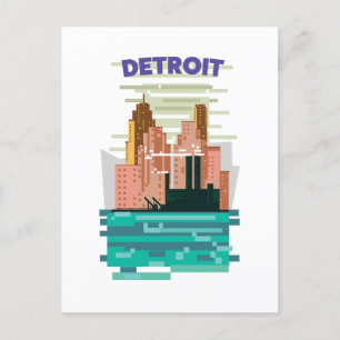 Detroit City skyline-reseaffisch. Vykort