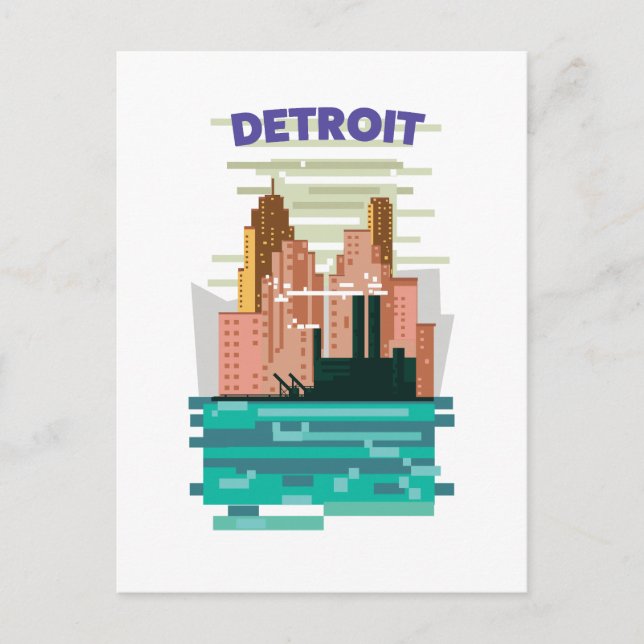 Detroit City skyline-reseaffisch. Vykort (Framsida)